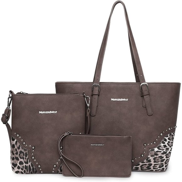 Fashion 3 pcs Handbag Set Leopard Print Tote Large Shoulder Bag Vegan Le… - Picture 11 of 12